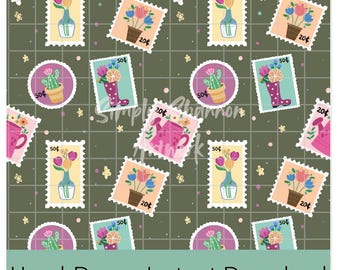 Spring Floral Stamp Seamless Pattern, Hand-Drawn PNG (Digital Download)