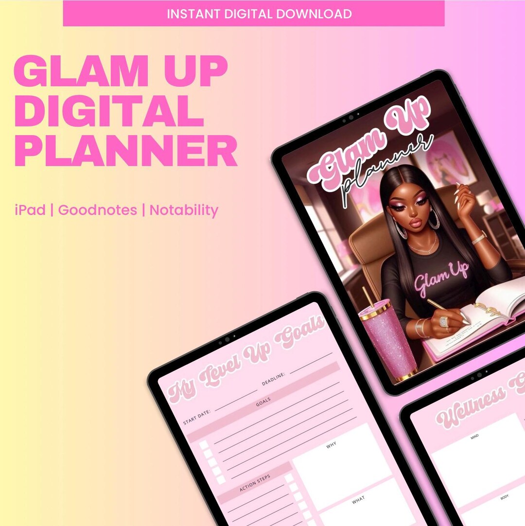 Glam up Digital Planner | Pink Self Care Planner | Glow up Planner ...