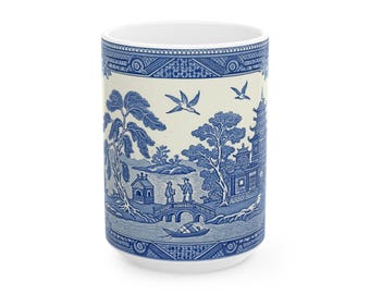 Classic Blue Willow Tall Ceramic Mug – Traditional English China Pattern (11oz/15oz)