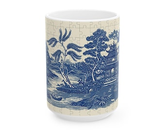 Blue Willow China Mug | Puzzle-Style Ceramic Cup | Collectible Vintage-Inspired Design