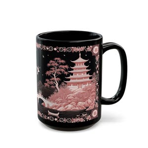 Blue Willow Pink Style Mug | Vintage Inspired Tea Cup | Classic Chinoiserie Landscape Drinkware