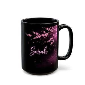 Cherry Blossom Name Mug – Personalized Coffee Mug Floral Cup, Pink Custom Gift for Her, Mom, or Kawaii Fans