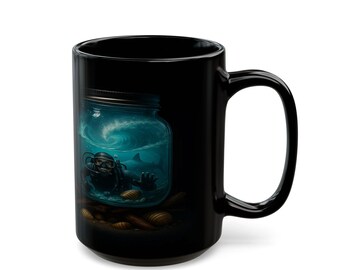 Surreal Shark Mug: Deep Sea Diver Ceramic Coffee Cup