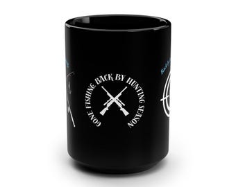 Hunting Coffee Mug: Deer & Fish Art, Outdoor Gift