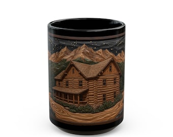 Rustikale Cabin Kaffeetasse: Berg Sternennacht Szene