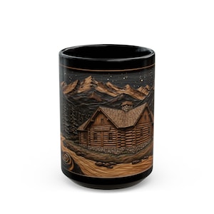 Mountain Cabin Coffee Mug – Rustic Log Cabin Forest Cup, Gift for Campers & Nature Lovers
