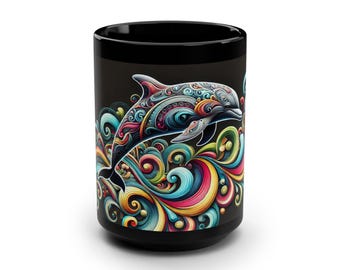 Dolphin Coffee Mug: Colorful Sea-Inspired Design, Ocean Lover Gift (11oz & 15oz)