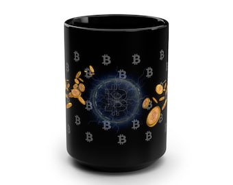 Bitcoin Black Ceramic Mug: Minimalist Crypto Coffee Cup