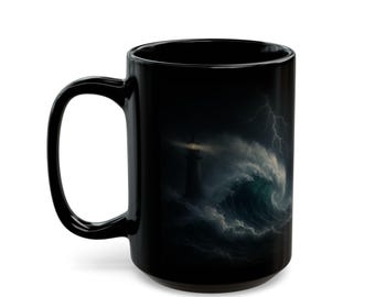 Lighthouse Storm Mug: Nautical Ocean Art Coffee Cup