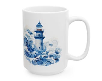 Lighthouse Coffee Mug: Nautical Ocean Design, Coastal Decor