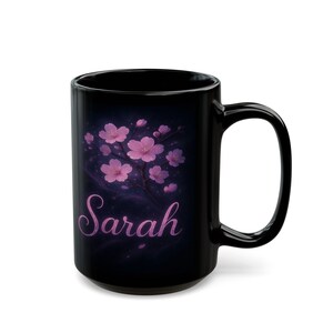Cherry Blossom Name Coffee Mug – Personalized Sakura Cup with Pink Flowers, Custom Gift for Her, Mom, or Friend