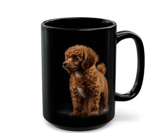 Taza de café con diseño de caniche toy rojo: taza de cerámica de 15 oz para mamá de perro