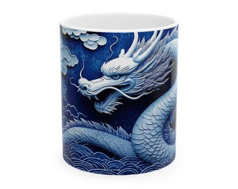 Blau-weiße Drachentasse, chinesisches Porzellan