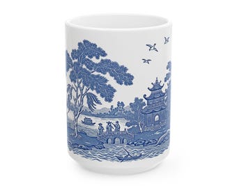Blue Willow Coffee Mug: Vintage-Inspired Blue and White Ceramic Cup