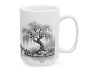 Blue Willow Art Coffee Mug | Vintage-Inspired Ceramic | Pencil Digital Print | Microwave & Dishwasher Safe