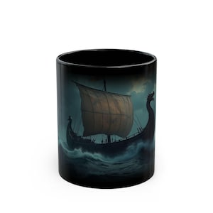 Viking Coffee Mug – Norse Longship Illustration for Mythology Lovers, Historians & Adventurers