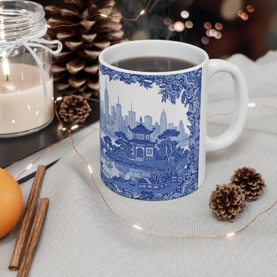 Blue Willow NYC Skyline Mug  Chinoiserie Coffee Cup (11oz/15oz) - Etsy