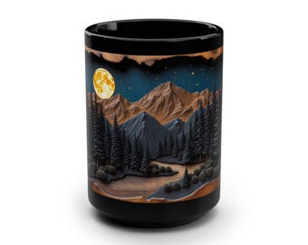 Mountain & Pine Tree Coffee Mug: Rustic Nature Lover Gift