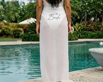 The Bride Sarong | Hen Party White Sarong | Bridal Cover Up | Hen Party Gifts | Bride Beach Tassels Cover Up | Custom Future Mrs Sarong
