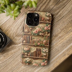 Vintage Library Blossom Floral Bookshelf Phone Case - A Classic Charm for Book Lovers for iPhone & Samsung Perfect Gift Idea