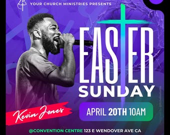 Easter Sunday Flyer Canva Template: Church Event Design (Digital Download)