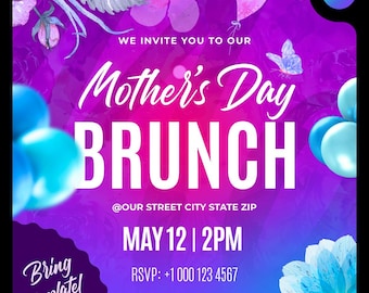 Invitación editable para brunch del Día de la Madre: Plantilla de Canva (Descarga digital)