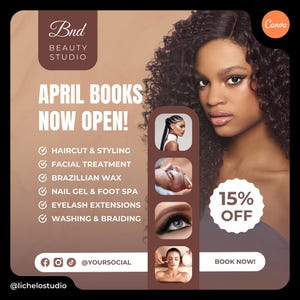April Books Open Flyer: Salon Services Canva Template (Digital Download)