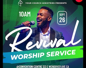 Revival Worship Service Flyer Template: Editable Church Event Design (Canva, Digital Download