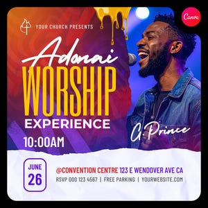 Church Worship Canva Flyer Template, Adonai Worship Flyer, Church Flyer template. Praise flyer template. Event flyer template.