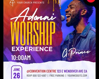 Adonai Worship Flyer Template: Church Event, Canva Editable (Digital Download)