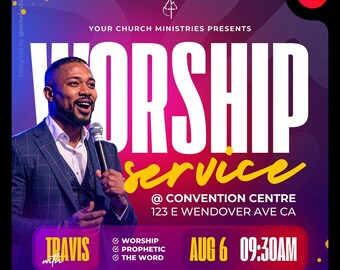 Sunday Worship Service Flyer Template: Editable Church Event Design (Canva, Digital Download