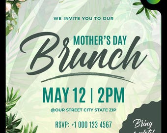 Plantilla editable de invitación para brunch del Día de la Madre (Canva DIY)