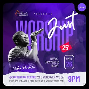Church Worship Canva Flyer Template, Worship Flyer, Church Flyer template.
