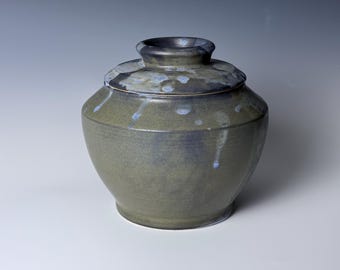 Medium urn with graphite and shino drip glaze