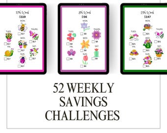 52 Week Savings Challenge: A6 Budget Binder, Cash Stuffing (Printable PDF)