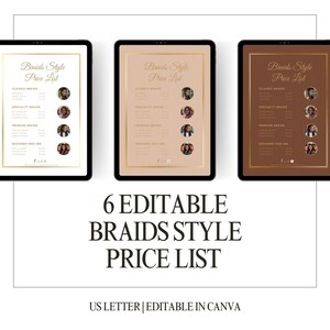 Editable Braids Pricelist DIY Flyer Template Design Braiding Price List Flyer Braiding Price Guide Hair Branding Hair Flyer Canva US Letter
