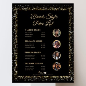 Editable Braids Pricelist DIY Flyer Template Hair Salon Hair Stylist Braiding Price List Braids Flyer Braiding Price Guide Hair Branding