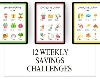 12 Weekly Savings Challenge Games: A6 Budget Binder Sinking Funds (PDF & PNG)