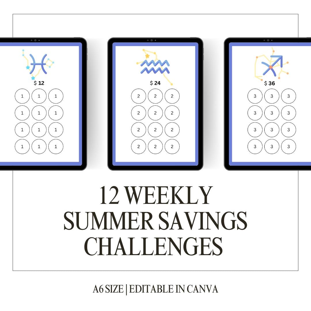 12 Weekly Summer Savings Challenges: A6 Budget Binder Games (PDF Download)