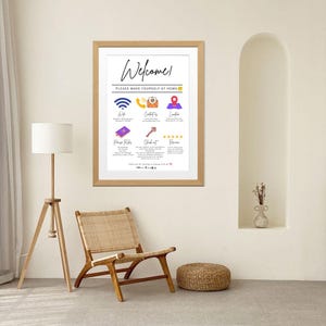 Cartello di benvenuto Airbnb per vacanze, affitto a breve termine, poster di benvenuto per ospiti, cartello di arrivo, cartello per host Wi-Fi, cartello murale Airbnb, cartello con le regole del Ferienwohnung