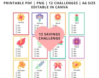 12-Month Savings Challenge Printable: A6 Budget Tracker, Cash Stuffing