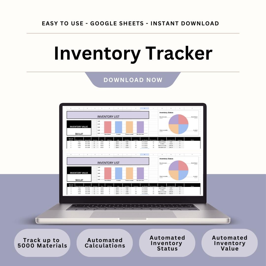 Google Sheets Inventory Tracker: Small Business Inventory Template (Digital Download)