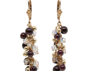 Garnet Fire And Ice Earrings / 50mm length / gold filled leverback earwires