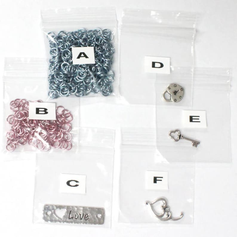 Kit for Made With Love Chainmail Bracelet Components Only Kit or Kit plus Book kit includes charms love link clasp and jump rings