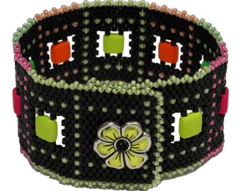 Neon Nights Bracelet / fits 6 to 6-3/4 Inch wrist / made with Japanese glass beads / pewter button closure / handmade by us for you
