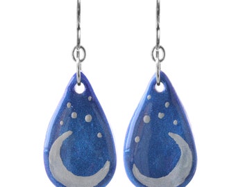 Starry Moon Earrings / 50mm length / sterling silver earwires