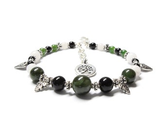 BC Jade Charm Bracelet / 6 to 7.5 Inch wrist size / silver pewter charms with extender chain