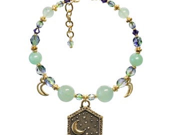 Sun and Moon Bracelet / 6 to 7 Inch wrist size / reversible gold pewter charms