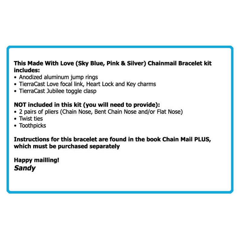 Kit for Made With Love Chainmail Bracelet Components Only Kit or Kit plus Book kit includes charms love link clasp and jump rings