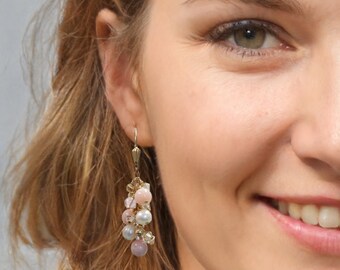 Pink Champagne Cascade Earrings / 48mm length / gold filled leverbacks